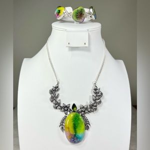 🌈 Unique Design Rainbow Solar Quartz 925 Large Stone Gemstone Necklace Bracelet
